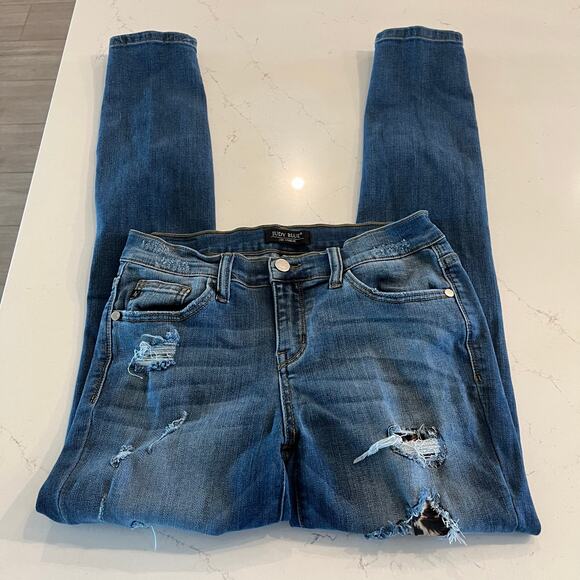 Judy Blue Skinny Jeans with Cheetah Leopard Patches Distressed Size 7 /28 - Picture 3 of 10